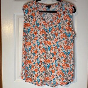 Ann Taylor White Floral Sleeveless Blouse - Orange and Blue